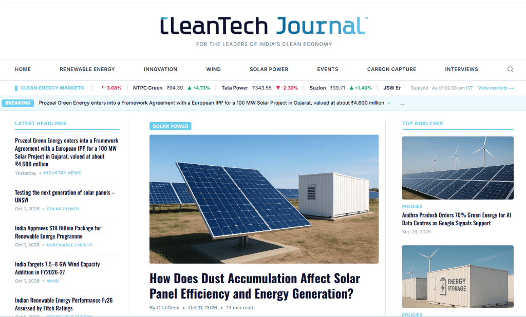 CleanTech Journal homepage on a laptop