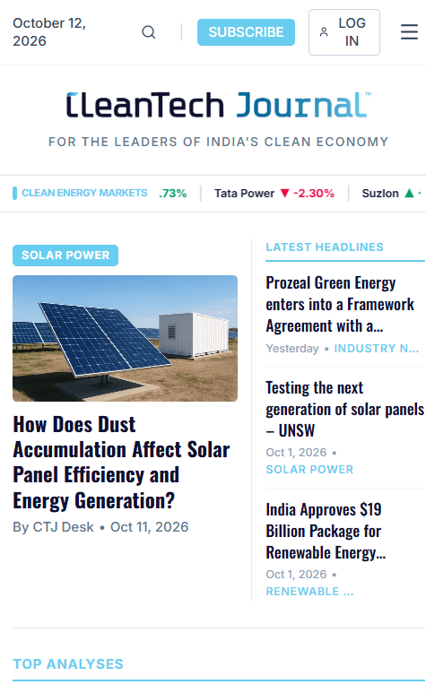 CleanTech Journal homepage on a mobile phone